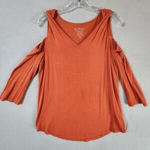 By Chico's Cold Shoulder Top Women US Size 4 Orange Flare Sleeve Stretch
